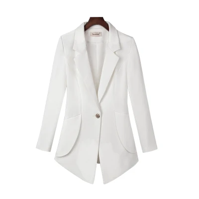Весна осень OL профессиональный Повседневный блейзер тонкий длинный рукав на одной пуговице элегантное женское пальто однотонный Повседневный пиджак большого размера - Цвет: white
