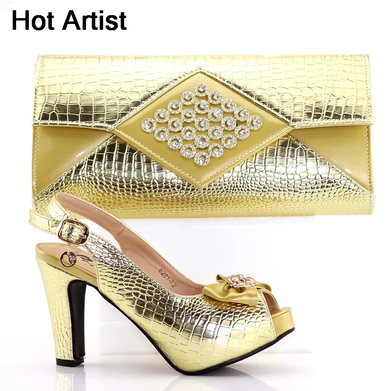 Hot Artist New Gold Color Italian Shoes And Bags To Match Hot Selling Summer PU High Heels Shoes And Bag Set For Party TX-F2 цена Hot Artist New Gold Color Italian Shoes And Bags To Match Hot Selling Summer PU High Heels Shoes And Bag Set For Party TX-F2 цены онлайн