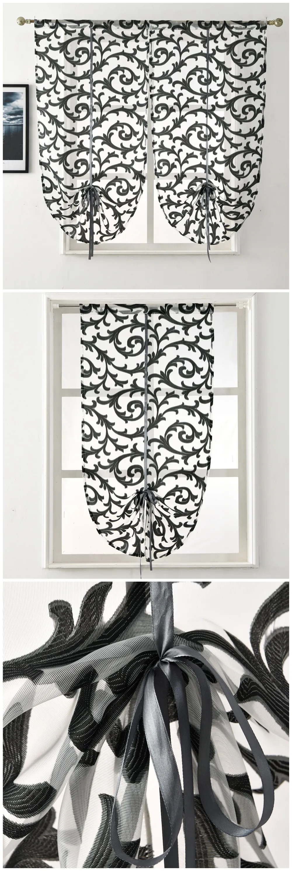 SL NAPEARL Short Valance Drops Roman Curtains Black Tulle Fabric Rustic Decor For Window All Match Pastoral Design Stripes Jacquard