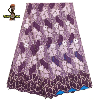 

Aqua Blue High Quality Nigerian Lace Fabric 2019 Embroidery Swiss Voile Cotton Lace With Stones Dry 100% Cotton For Party