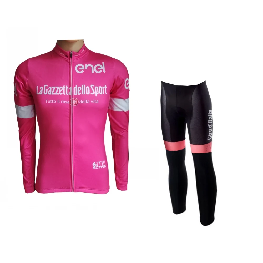Pro team зимний флис Тур де италия Розовый Велоспорт Джерси Наборы для мужчин, утепленная велосипедная Одежда MTB Ropa Ciclismo велосипедный Майо гелевый коврик - Цвет: no bib fleece pink