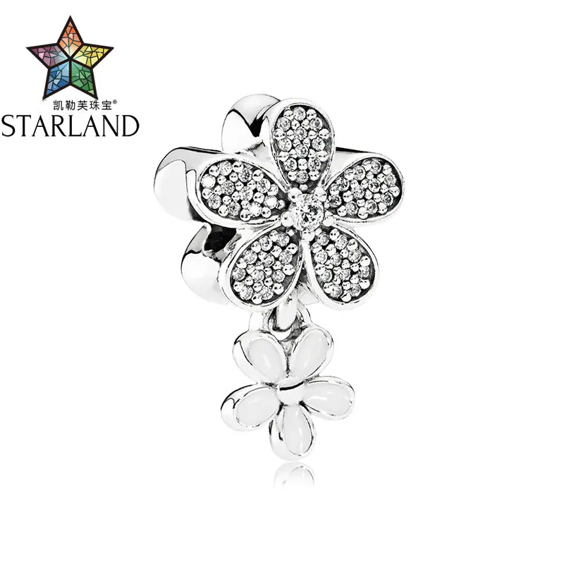 

Starland Fine 100% 925 Sterling Silver Flower Dazzling Daisy White Enamel Bead Charms Fits Original Charm Bracelets & Necklace