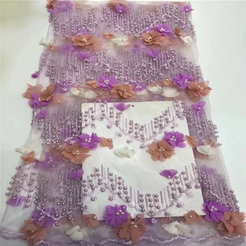 

VILLIEA Lilac French Nigerian Laces Fabrics High Quality Tulle African Laces Fabric Wedding African French Tulle Lace With Beads
