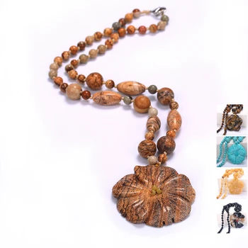 

2018 Natural Reiki Crystal Stone Column Pink Stone Necklaces For Women Bead chain Choker Flower necklace pendant Fashion Jewelry