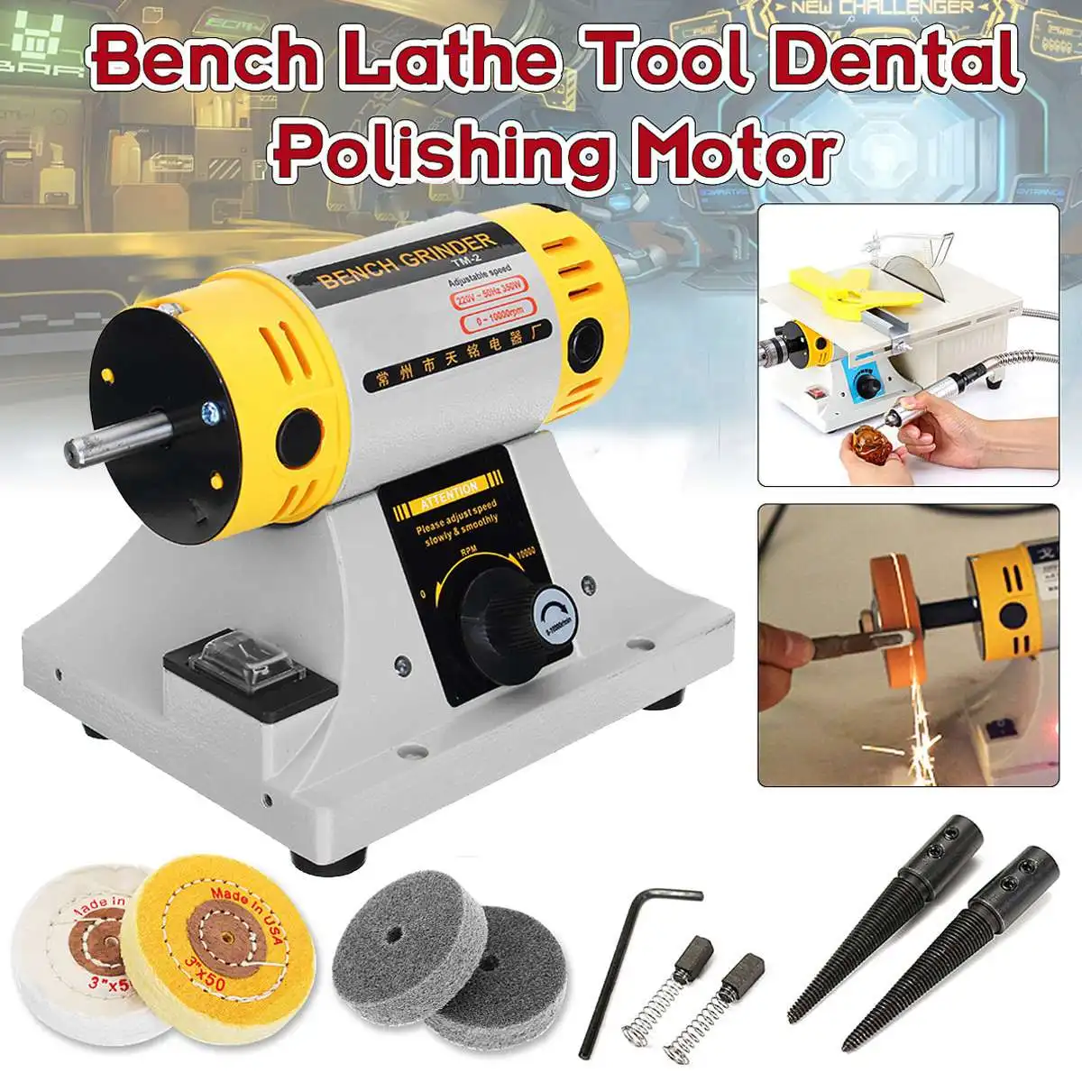 Professional Rock Tumbler & Polisher Kit - 1380W Bench Lathe With Flexible Shaft | Jewelry Polishing Machine For Stone, Metal & Wood