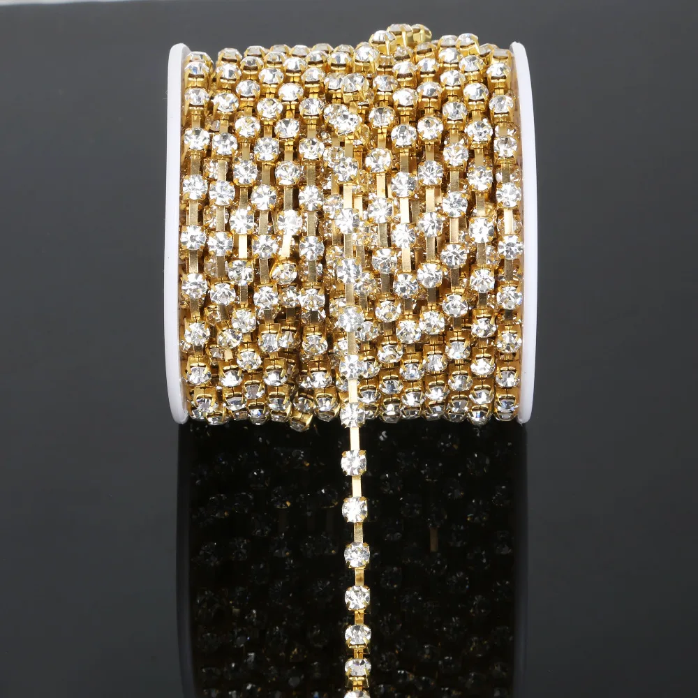 

10Yards Clear Crystal Intensive Gold Base New Style Beauty Accessory Sew On Rhinestone Chain