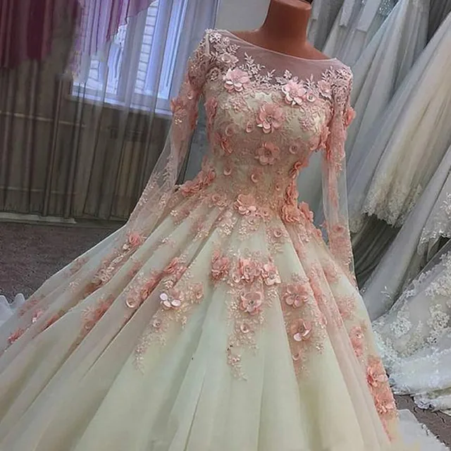lujo vestidos de noiva vestidos vestido de novia manga larga encaje