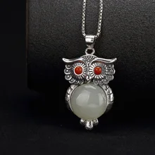 Silver S925 Pure Silver Natural Hetian Jade White Jade South Red Agate Inlaid Owl Female Clavicle Pendant Wholesale s925 filaments shaolan craft silver inlaid huang yusui pendant in front of blessing silver supply