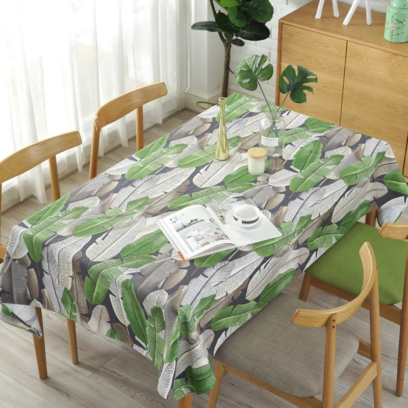 

Table Cloth 100% cotton modern style Green plant print home living room decoration Thicken Waterproof Oilproof Rectangle tapete