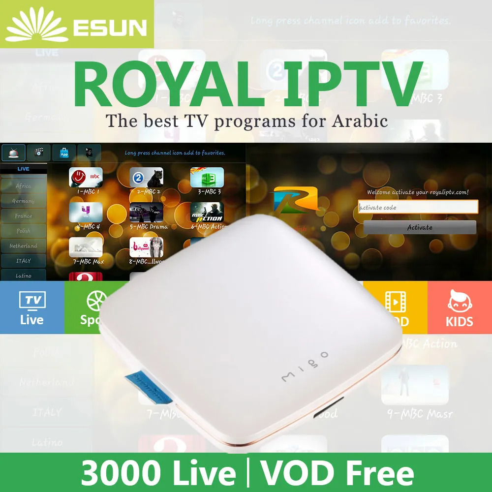 

Royal IPTV with ipremium Migo Stalker 4K Ultra HD H.265 Android TV Box vod Arabic Europe IPTV ROYALTV arabic movies Super stable