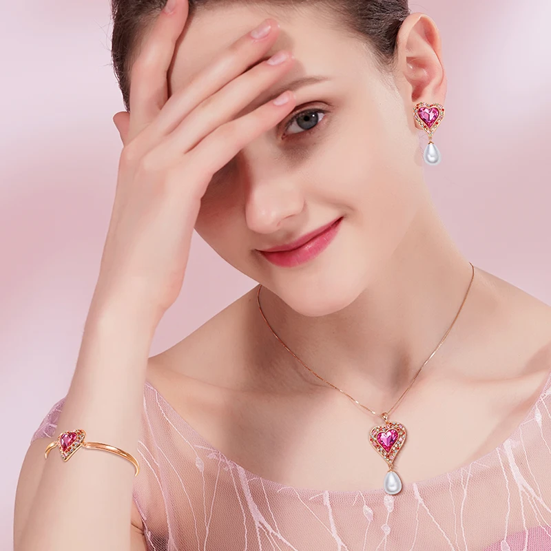 CDE женские золотые ювелирные наборы украшенные кристаллами от Swarovski ожерелье