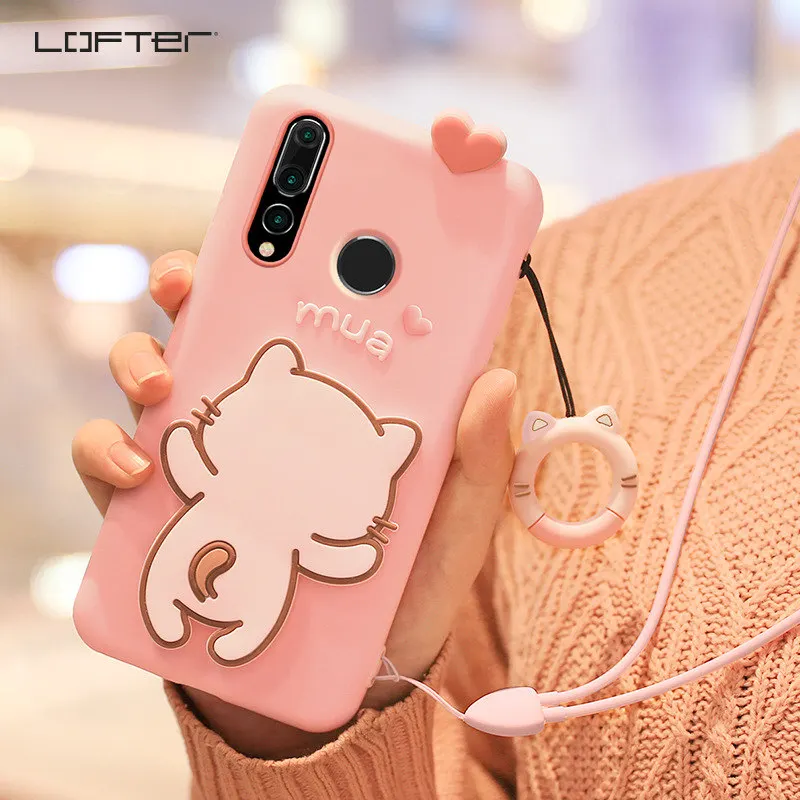 

LOFTER 3D Cute Shockproof Strap Ring Holder Phone Case For Huawei Nova 4 Stand Silicone Soft Cartoon Protective Back Cover
