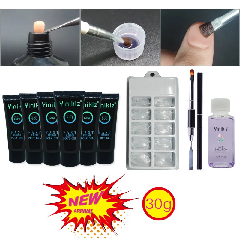 

Yinikiz 60g Fast Poly Gel Set Slip Solution Dual Funcation Brush Uv Quick Builder Gel Extension Fingernails Glue Kit