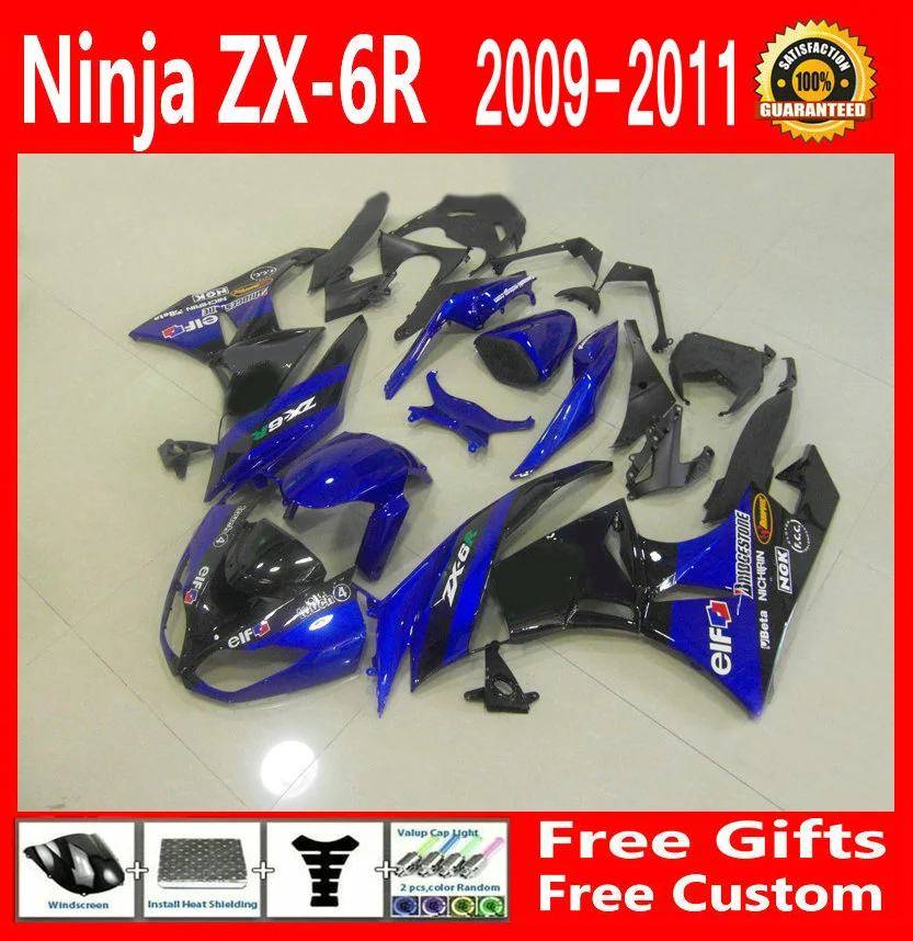 Горячая Распродажа комплект синих обтекателей для Kawasaki NINJA ZX6R 2009 2010 2011 09 10 11 (по индивидуальному заказу Бесплатная) Обтекатели g34