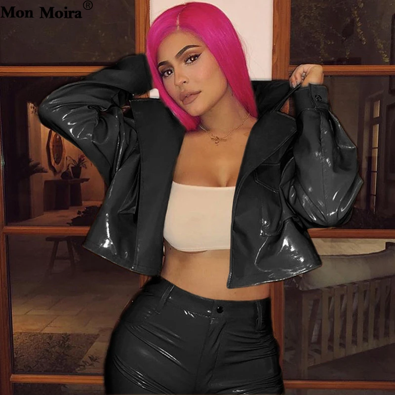 

2019 Brand Kylier PU Leather Jackets Women High Street Solid Patent Leather Jacket And Coat Ladies Short Jackets cwj0033-4