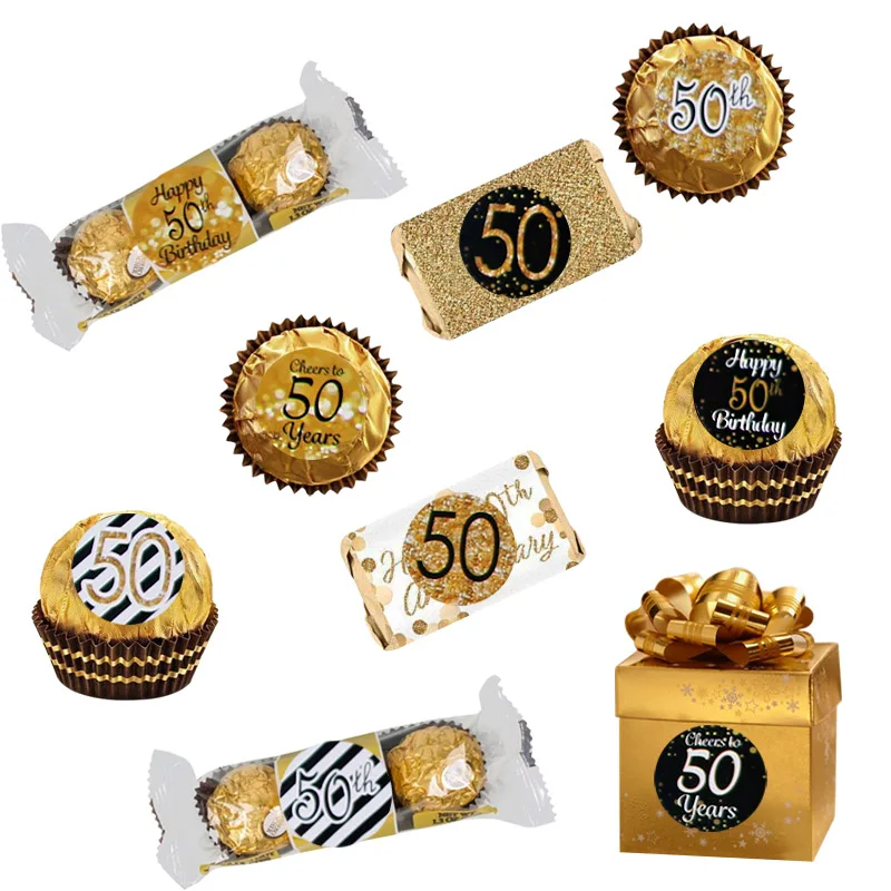 6 Page Happy 30/40/50 Birthday Paper Sticker 30 40 50 Year Old Event Party Gift and Candy Food Stickers Anniversary Party Decor
