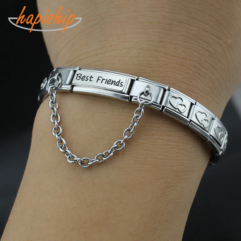 

Hapiship 2018 Fashion Women Stainless Steel Bracelet 9mm Best Friends Links Chain Heart Cat Bracelet Bangles Gift Jewelry G063-6