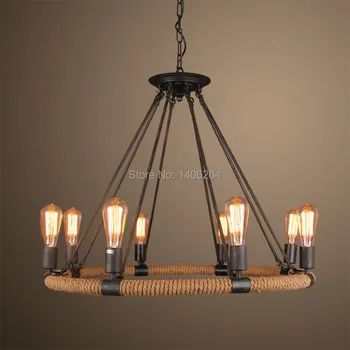 

LOFT Nordic Retro Edison Industrial Wrought Iron Hemp Rope 8 light Droplight Ceiling Lamp For Bar Store Club Coffee Shop Decor