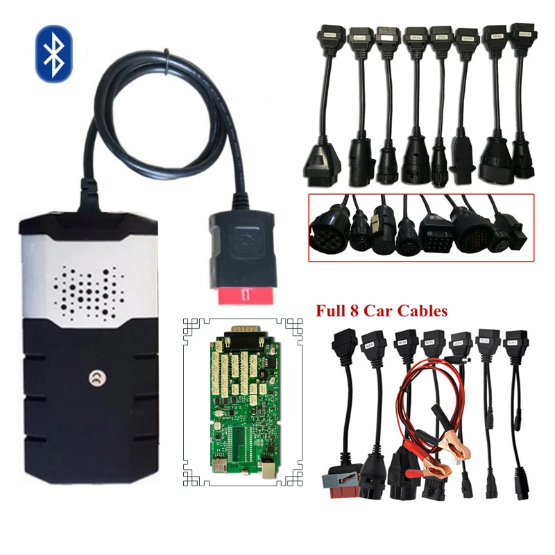 

green single board VD TCS CDP for delphis vd ds150e cdp 2016.00 bluetooth scanner car diagnostic tool+full 8 car/truck cables