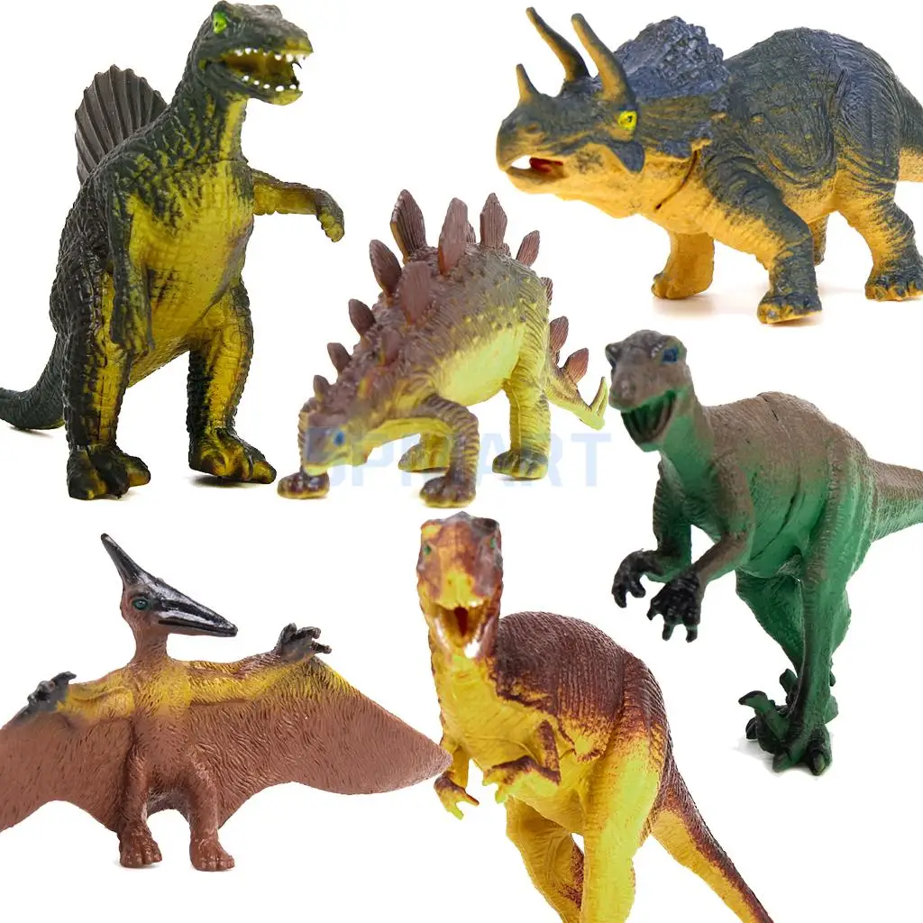 6Pcs Dinosaur Model Set Tyrannosaurus Stegosaurus Triceratops Utahraptor Spinosaurus Pterosaur Kids Children Toy Table Decor