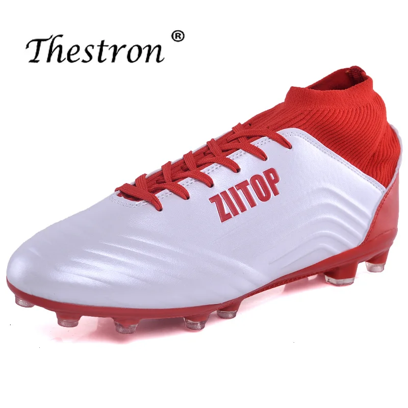 

Outdoor Long Spike Mens Shoes Red Blue Unisex Soccer Boots High Top Mens High Ankle Football Boots Young Boy Football Sock Boots