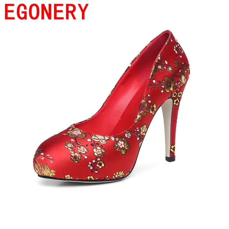 

EGONERY 2018 polyester chaussures fashion flowers wedding shoes comfortable sexy skid resistance concise convenient woman pumps