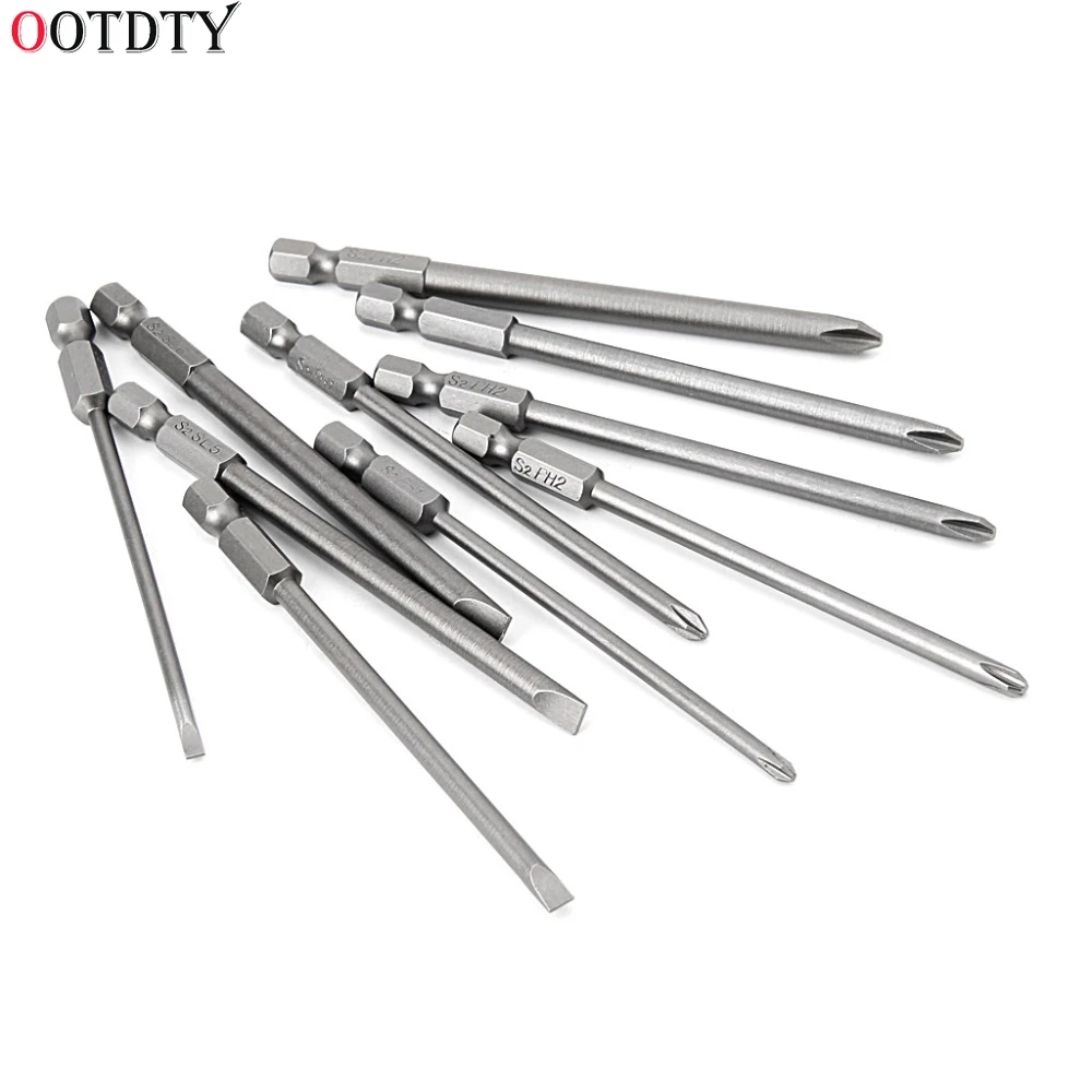 10 Pcs Magnetic Slotted PH2 Screwdriver Bit S2 Steel 1/4 Hex Shank 100mm Hand Tools | Инструменты