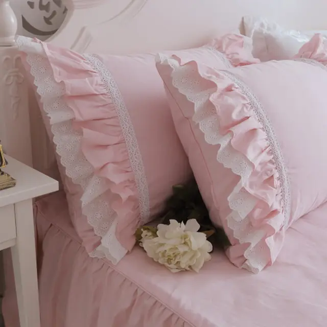 2pcs pink Embroidered pillow case European princess pillowcase bedding