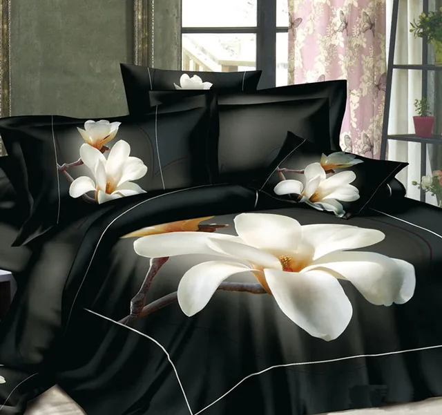 3d black and white floral bedding set magnolia flower duvet cover black floral bed sheets