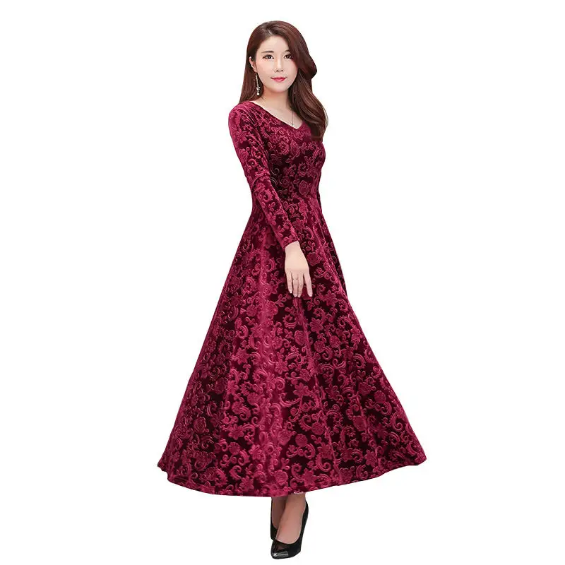Осень-зима Вельветовое платье Для женщин Vestidos в винтажном стиле, с длинным рукавом Тонкий вечерние платье элегантный роковой теплые