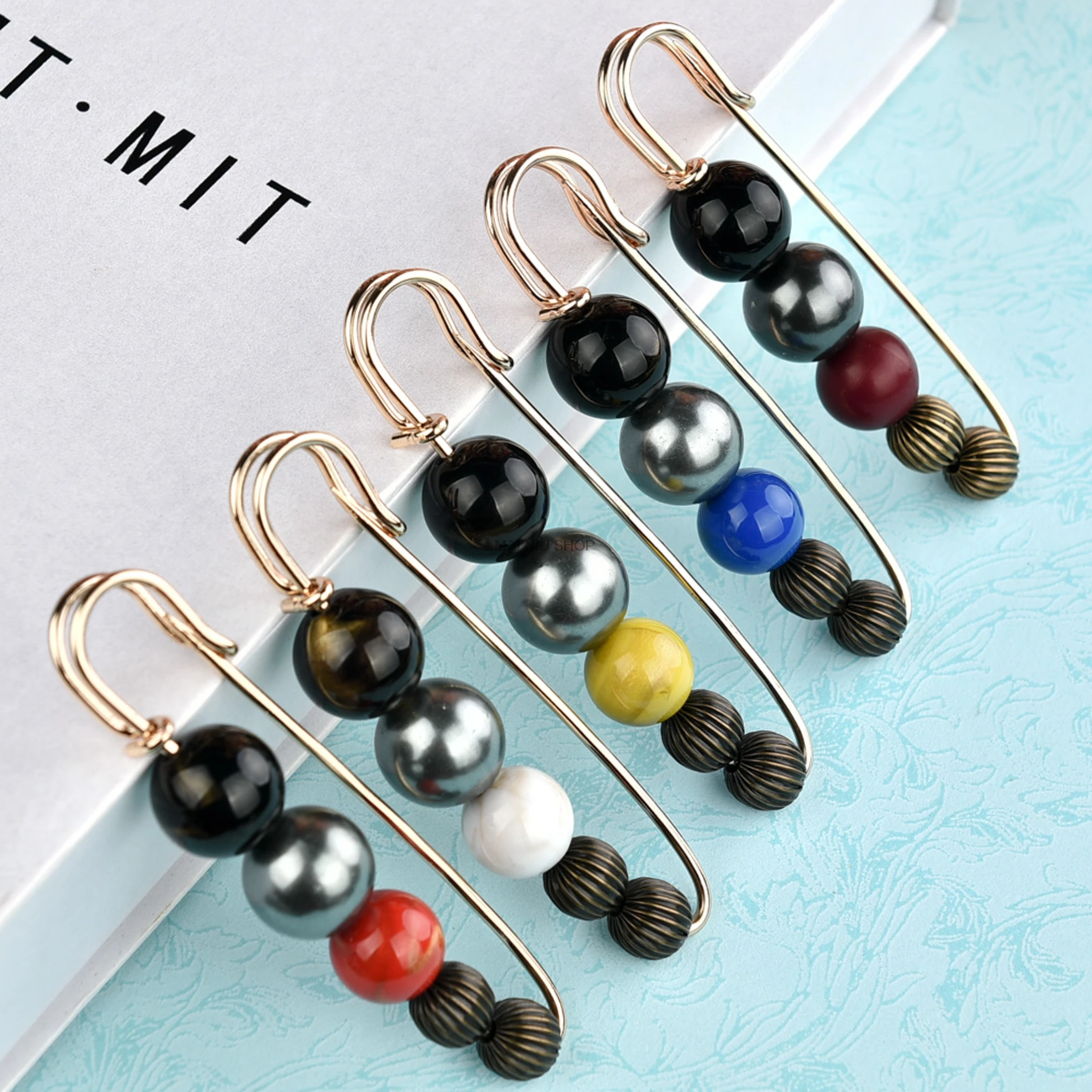 Pin Wearing Beads Brooch Colored Beads Metal Shawls Women Brooches