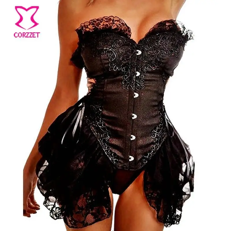 

Gothic Clothing Black Strapless Overbust Burlesque Sexy Corset Dress Costume Waist Slimming Corpetes E Espartilhos Para Festa