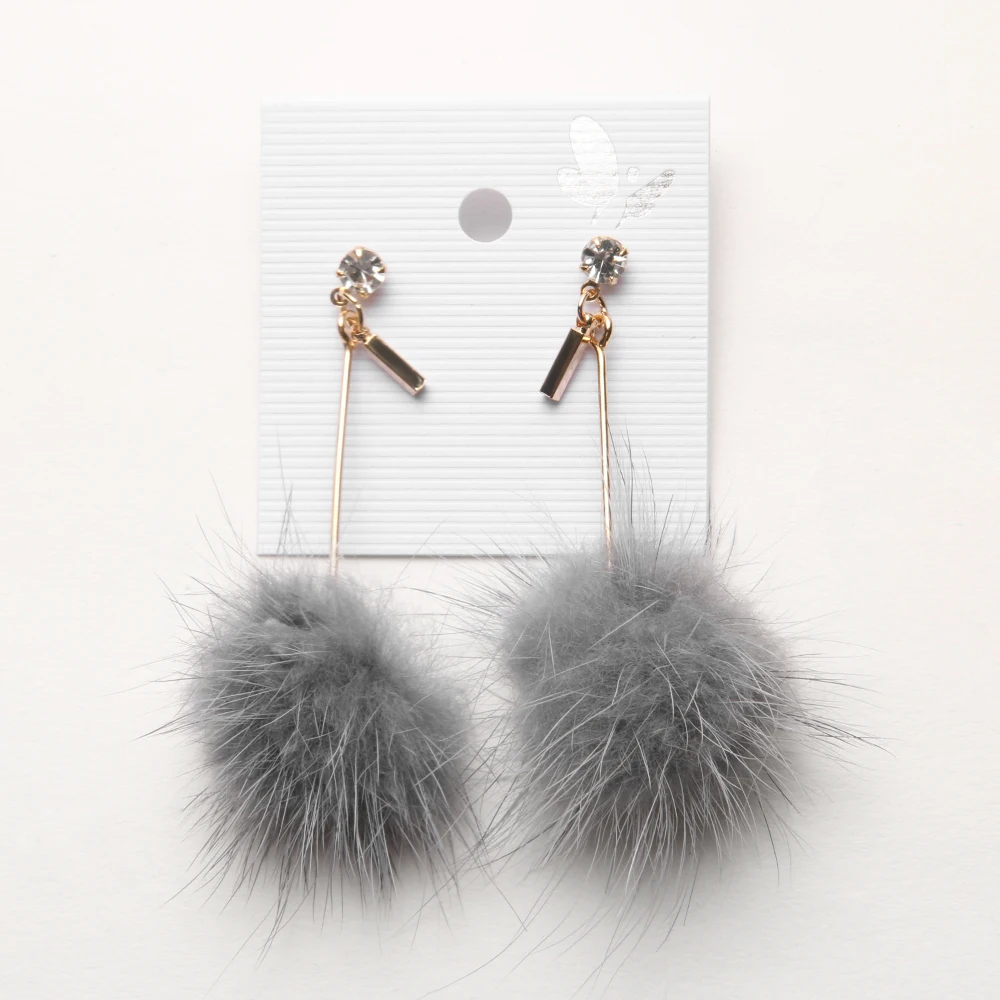 1 pair new arrival cute faux fur pompom ball dangle earrings long drop earring for women