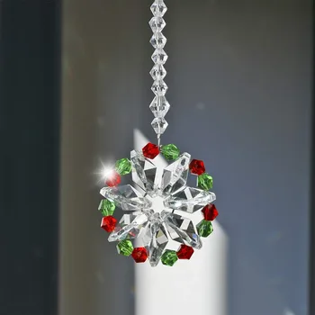 

H&D Hanging Crystal Ball Prisms Flower Sun Catcher Fengshui Ornament Suncatcher Rear View Mirror Car Charm Decor Window Ornament