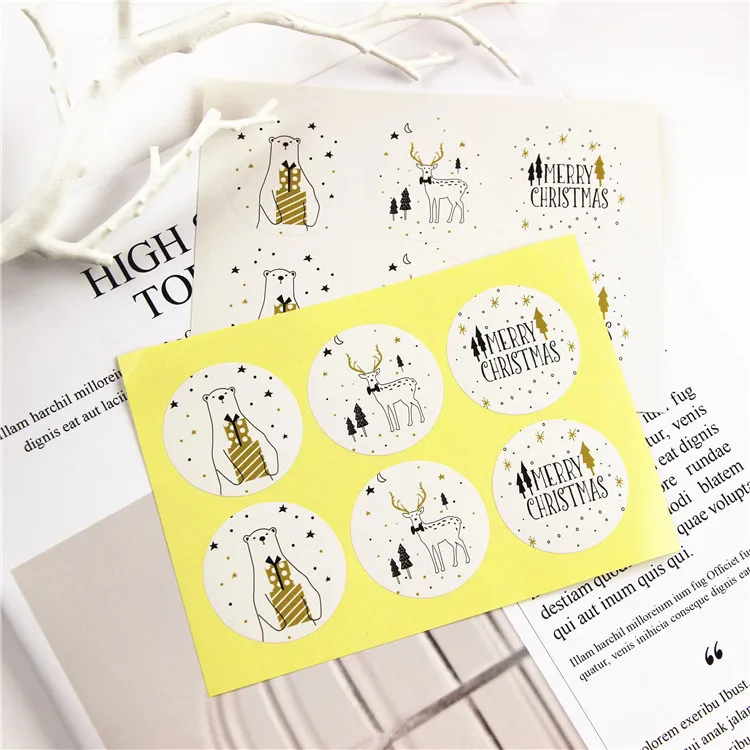 

120pcs/lot 3 styles Christmas deer circular decorative sticker sealing sticker baking package cake box decoration
