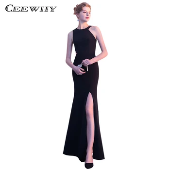 

CEEWHY Satin White Formal Dress Prom Gown Vestido de Festa Evening Dress O-Neck Mermaid Evening Gowns Robe De Soiree Longue