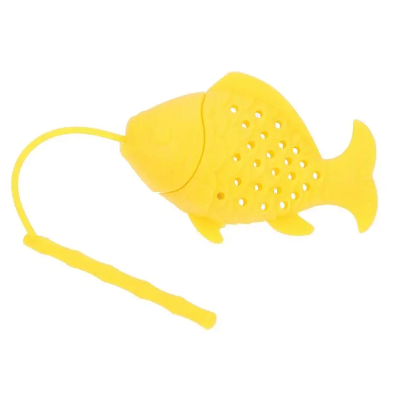 Рыбий дизайн пищевого силикона свободный держатель чайных листьев фильтр - Цвет: Цвет: желтый