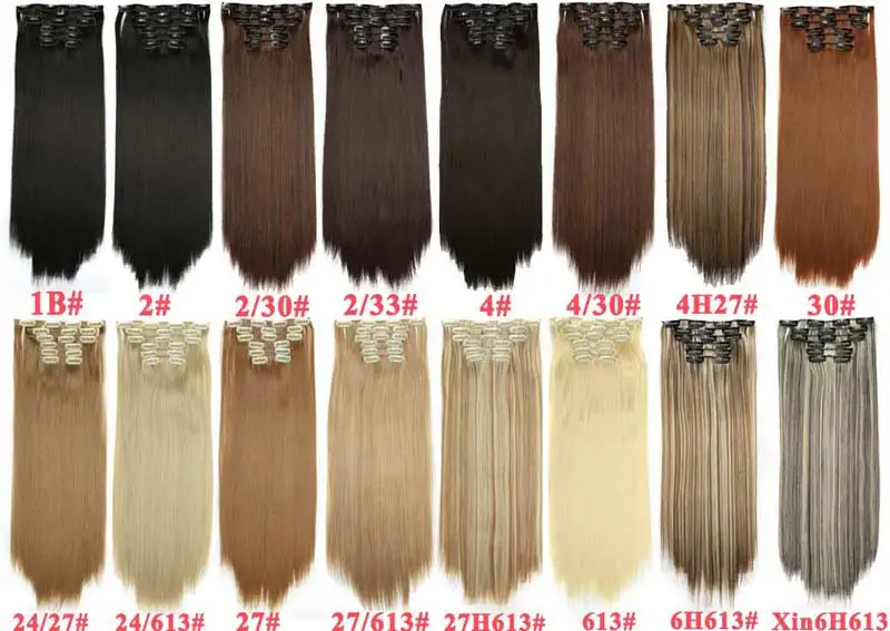 Long Blond hair Synthetic Clips in Hair Extensions Straight 22\