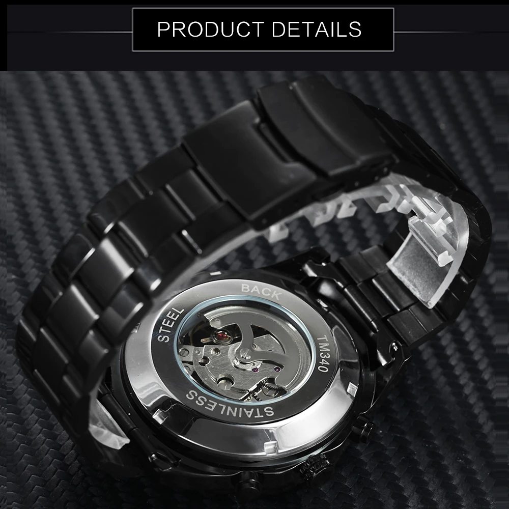 Победитель стимпанк Череп Авто механические часы для мужчин черный нержавеющая сталь ремешок Скелет циферблат Мода Прохладный Дизайн наручные часы