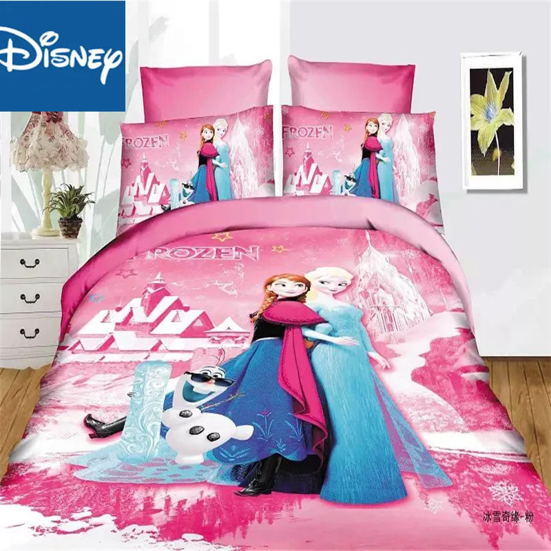 

Frozen bedding set for girls home decoration single size duvet covers twin bedspread fitted sheet 3-4pcs promotion pink hot sale