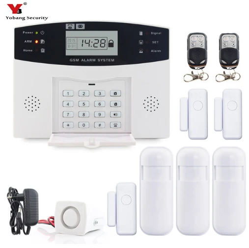 Yobangseguridad LCD pantalla inalámbrica GSM SMS hogar seguridad sistema de alarma antirrobo ruso francés español voz humo fuego Sensor