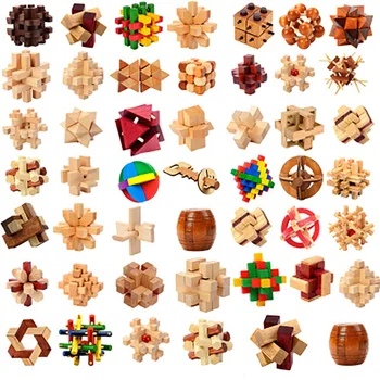 

3D Wooden Chinese Cube Brain Teaser Puzzle Great Puzzles to Solve Kong ming Lu Ban Lock