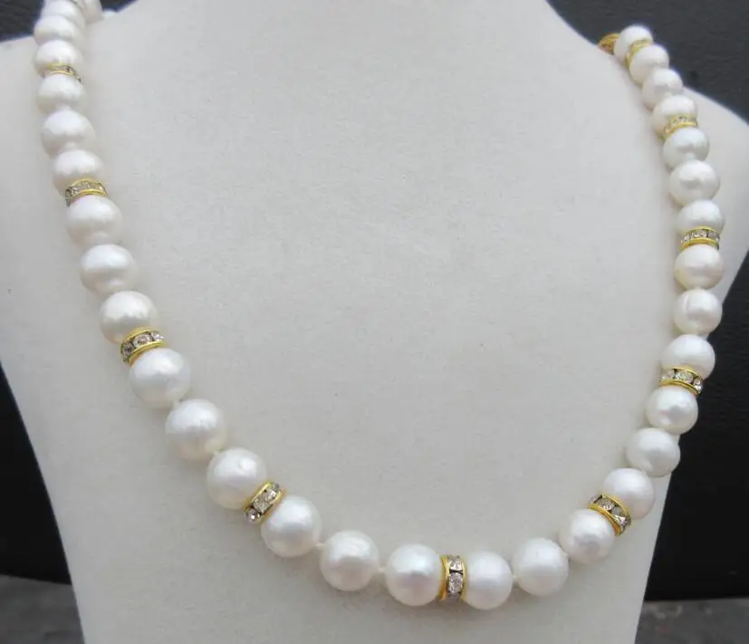 

real photos elegant south sea 10-9mm white pearl necklace 18inch
