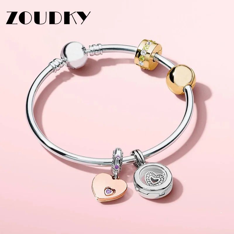 

ZOUDKY 2018 NEW 100% 925 Sterling Silver Spring Gold Love Gift bracelet Set Ornament DIY String female Fashion Jewelry