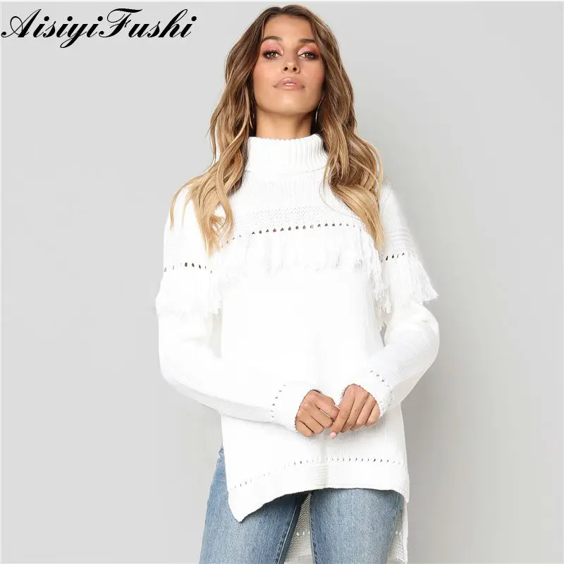 

Cable Knit Oversized Sweater White Turtleneck Women Tassel Sweater Winter Women Baggy Warm Sweater Woman Jumper Sweaters Ladies