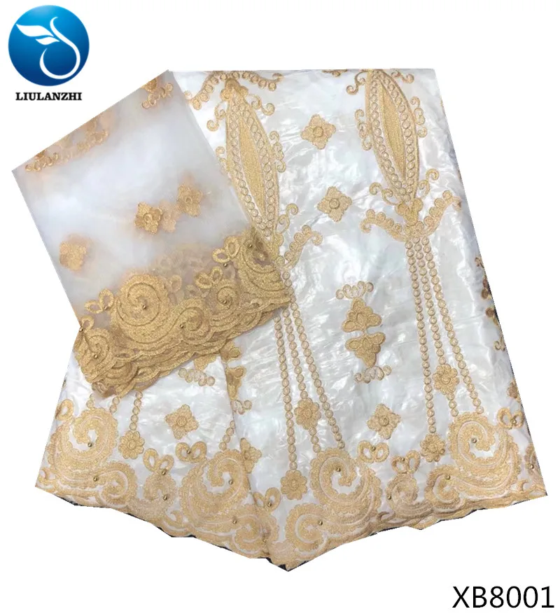 LIULANZHI 5 ярдов+ 2 ярдов индийский Базен Riche африканская кружевная ткань с блузкой вышитая бисером ткань для бассейна для женщин XB80 - Цвет: XB8001