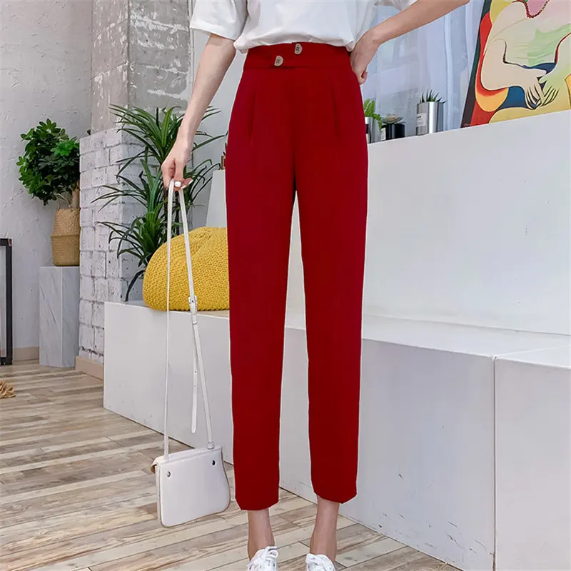

HziriP 2019 Fashion Texture Summer Brief Casual High Waist Korea Chic Loose Solid Women Large Size Ankle Length Harem Pants