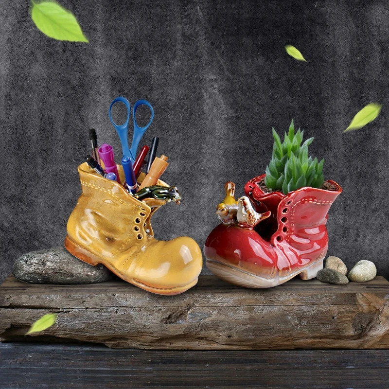 

Cartoon Shose Succulent Vase Figurines Flowerpot Ornaments Ceramic Hydrophyte Container Flower Pot Home Decor Free Shipping