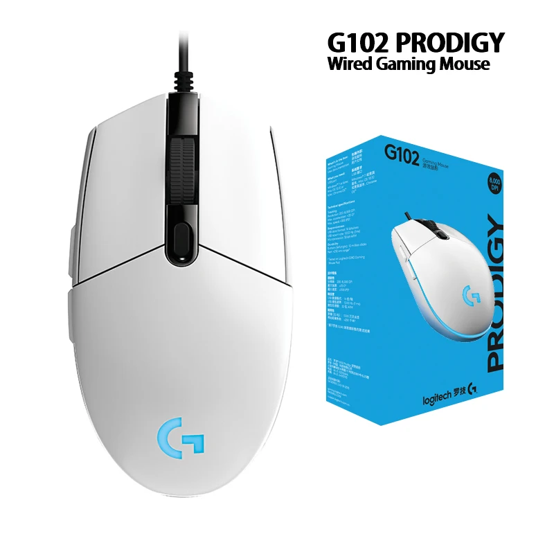 Оригинальная мышь logitech G403/G502/MX518/G402/G302/G102/G300s Проводная игровая мышь с поддержкой настольного компьютера/ноутбука Windows 10/8/7 - Цвет: G102 White