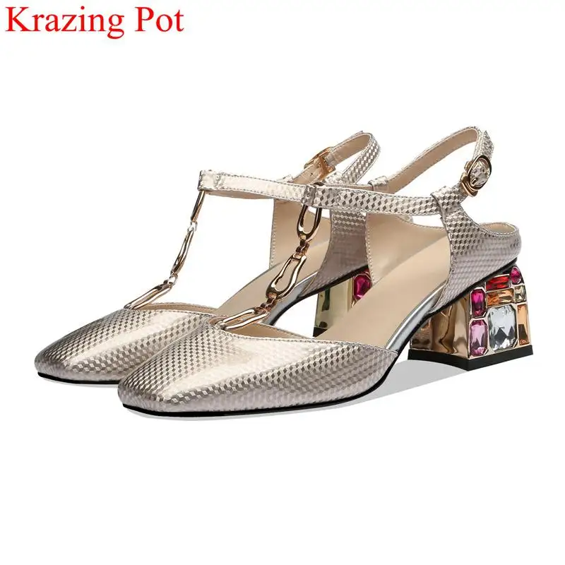 

fashion big size cow leather square toe diamond high heels buckle strap women sandals elegant office lady party summer shoes L21